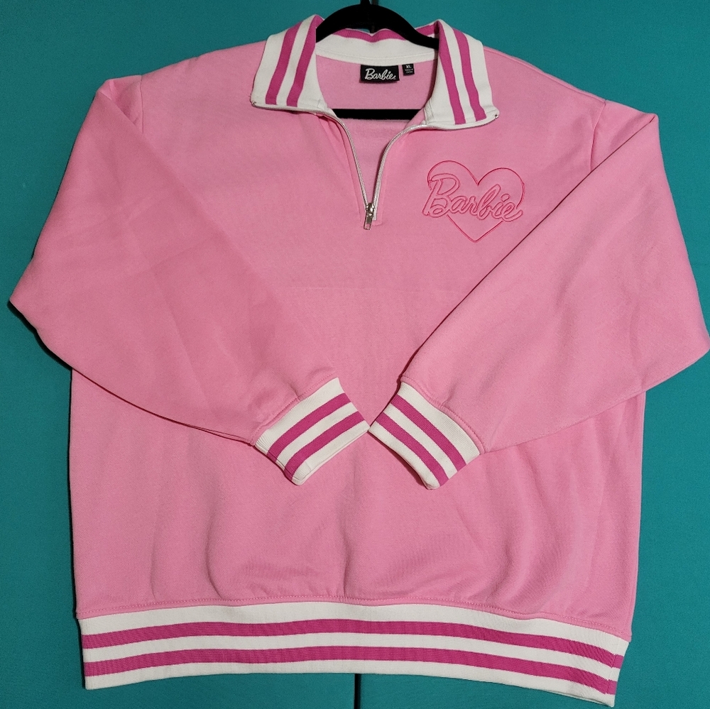 Barbie Varsity Style Quarter Zip Pink And White Size XL